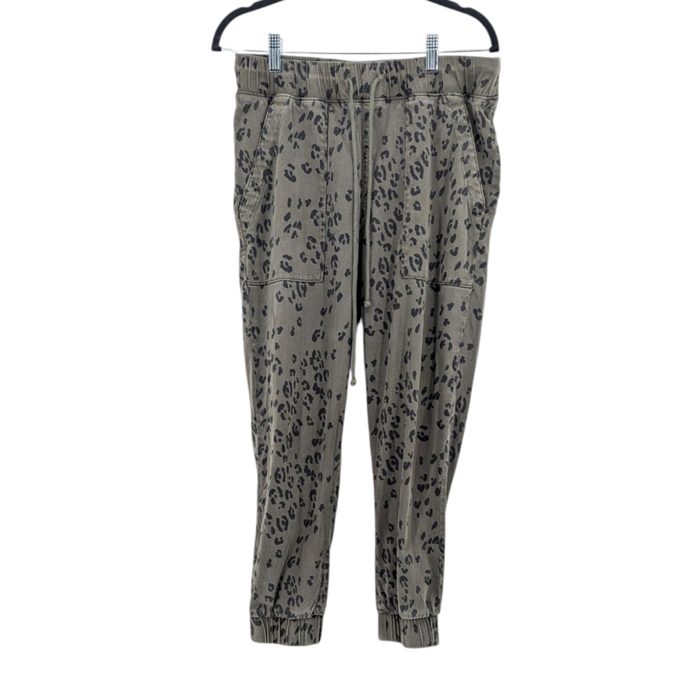 Bella Dahl Leopard Print Pocket Jogger Pants Size Small Green and Black
